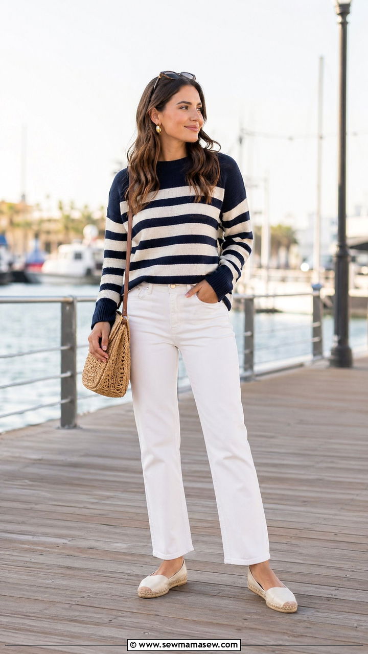 White Jeans With a Striped Knit and Espadrilles - 35 casual outfits ideas