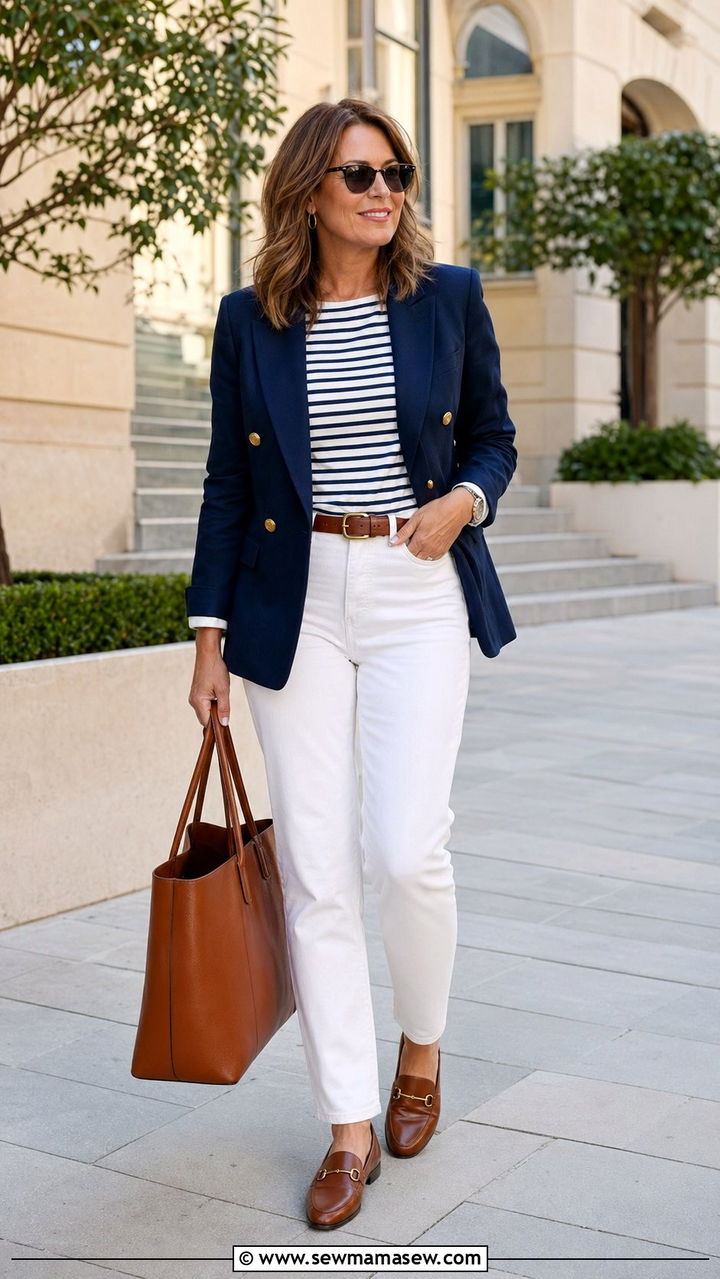 White Jeans with Navy Blazer Outfit for Women Over 40 - 30 Aesthetic outfit ideas for women over 40