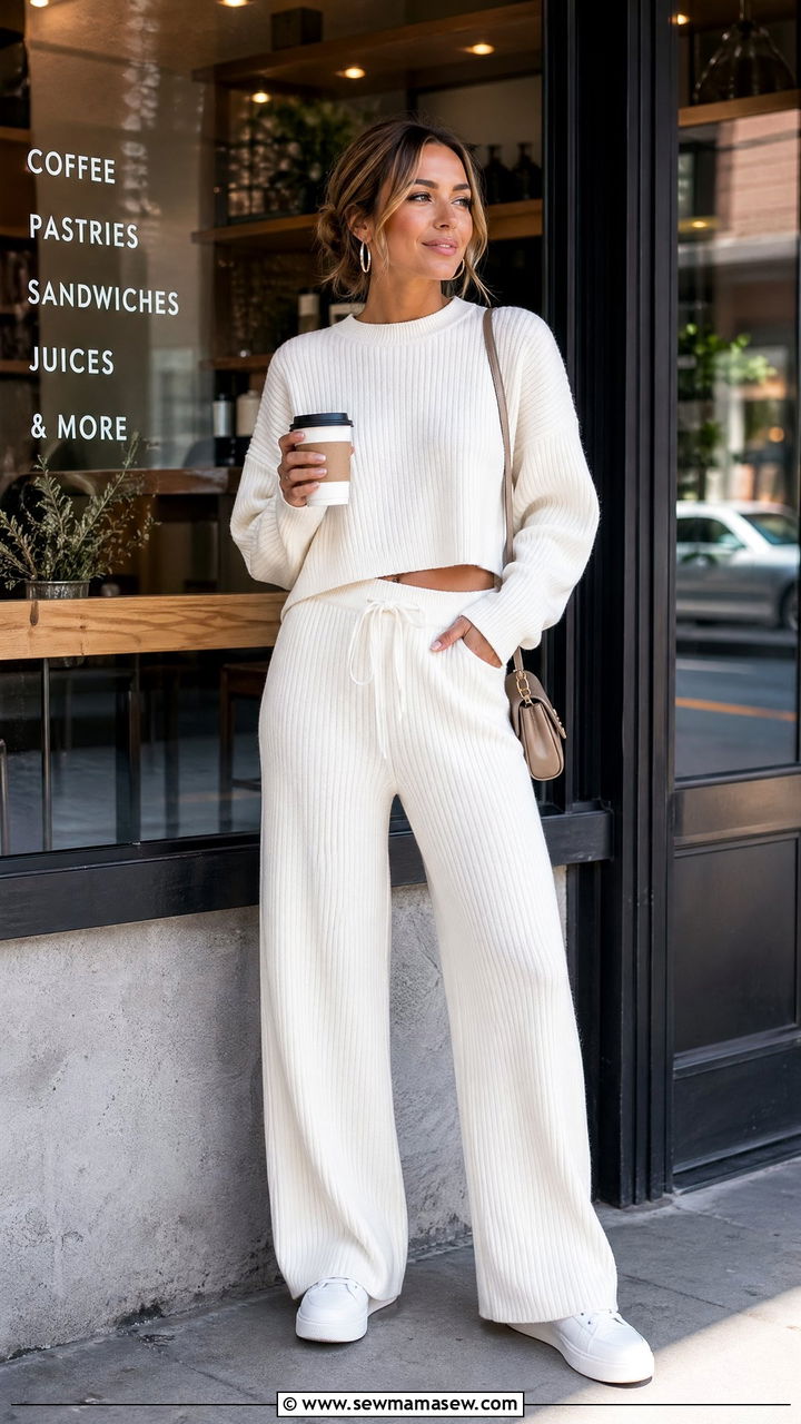 White Knit Co Ord Set With Sneakers - 35 Spring outfits in white