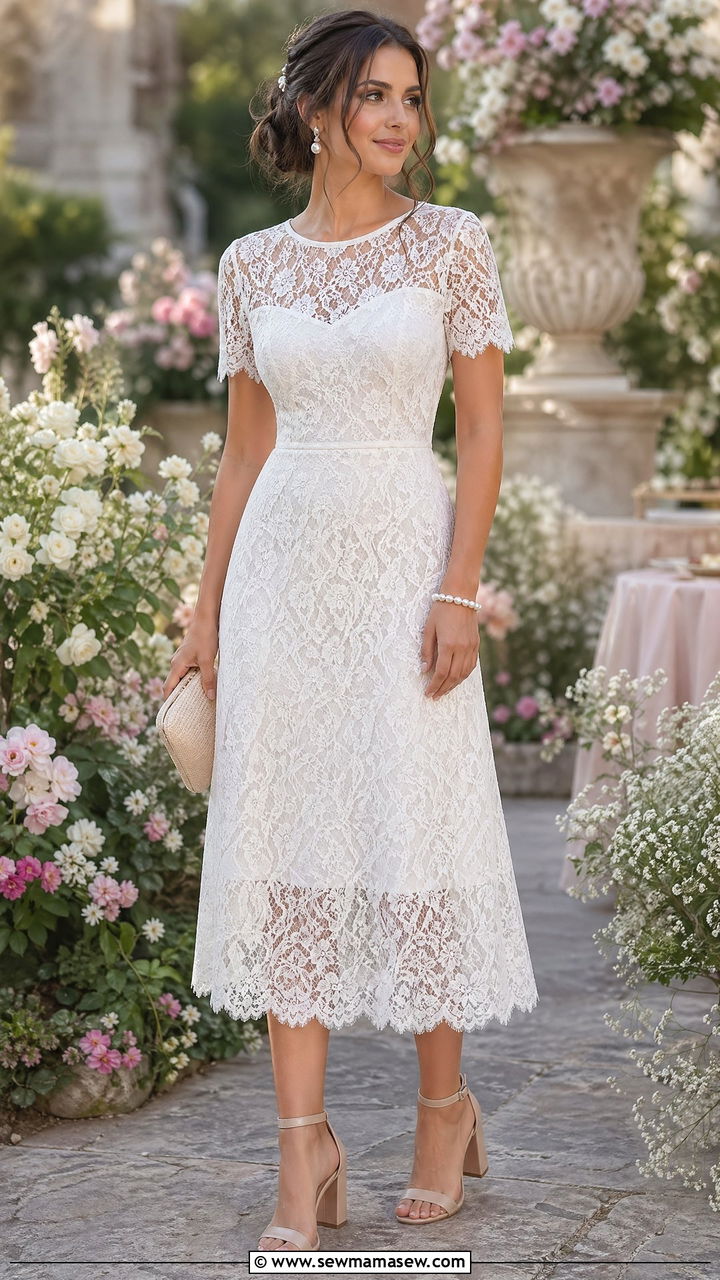 White Lace Midi Dress - 35 White outfit ideas