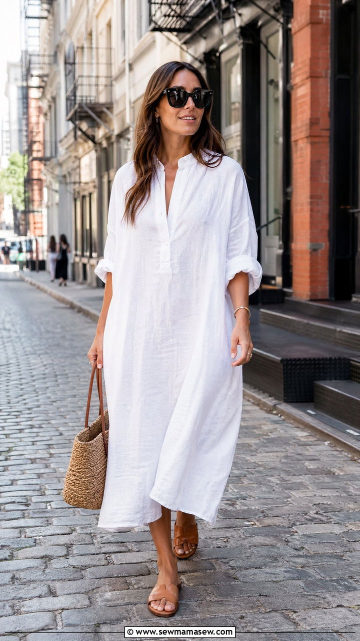 White Linen Dress Summer NYC - 35 Summer New York outfit ideas