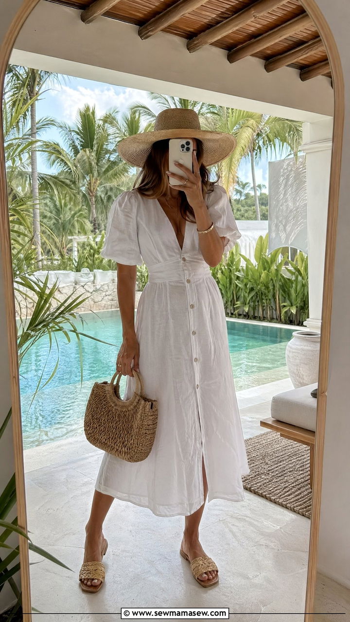 White Linen Dress and Raffia Sandals Costa Rica Outfit - 35 Costa Rica outfit ideas