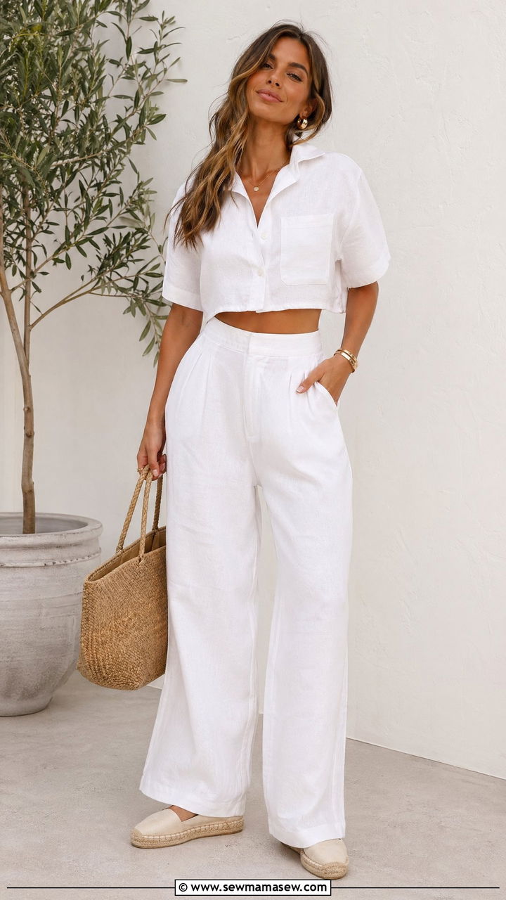 White Linen Matching Set With Espadrilles - 35 Classy summer outfit ideas 2026