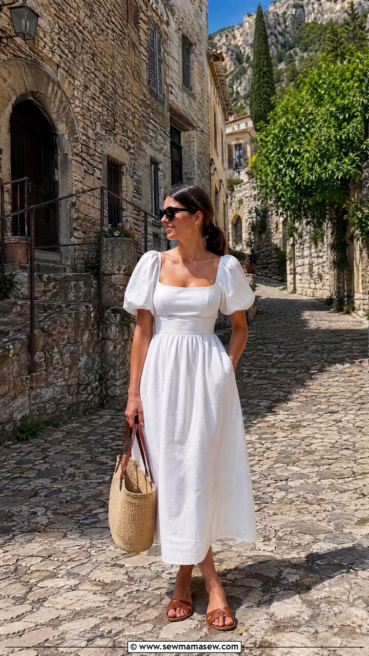 White Linen Midi Dress Outfit South Of France - 35 South of France outfit ideas