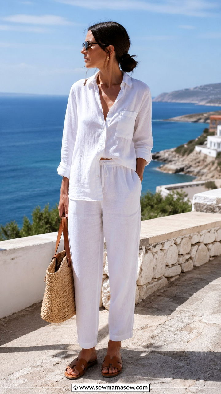 White Linen Monochrome Spring Outfit - 30 spring monochrome outfit ideas