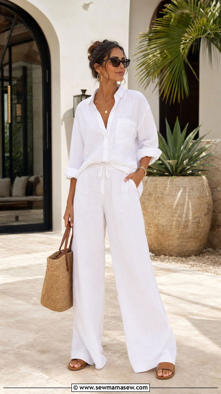 White Linen Two Piece Resort Outfit - 35 resort outfits ideas
