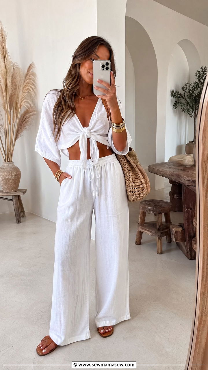 White Linen Two Piece Set - 35 summer boho chic outfits