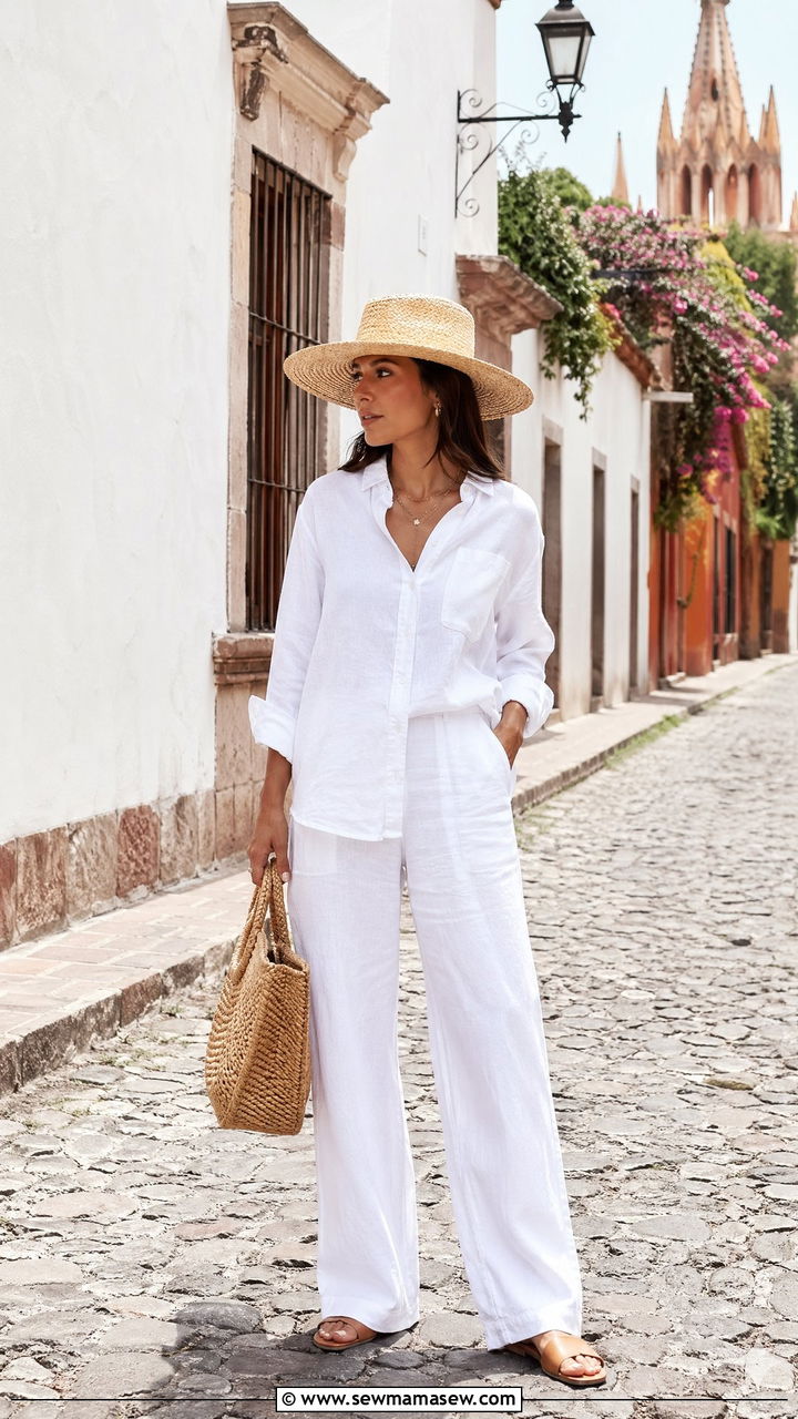 White Linen Two Piece Set Mexico Summer Outfit - 35 Summer Mexico outfit ideas