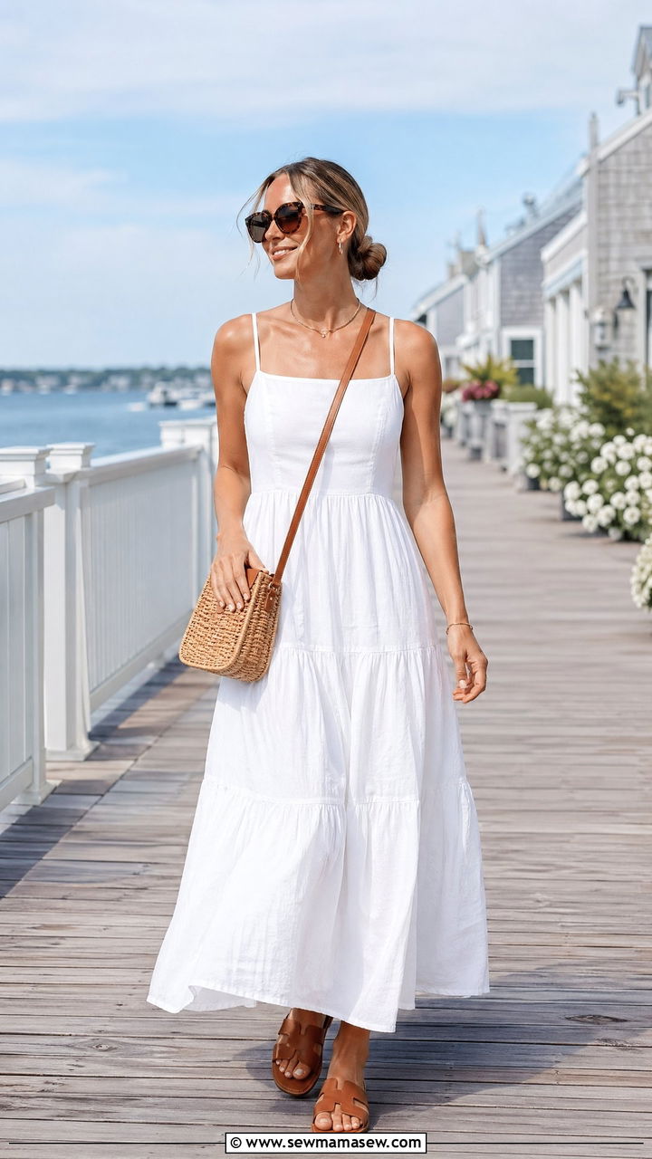 White Maxi Dress with Leather Sandals Outfit - 35 spring dress outfit ideas
