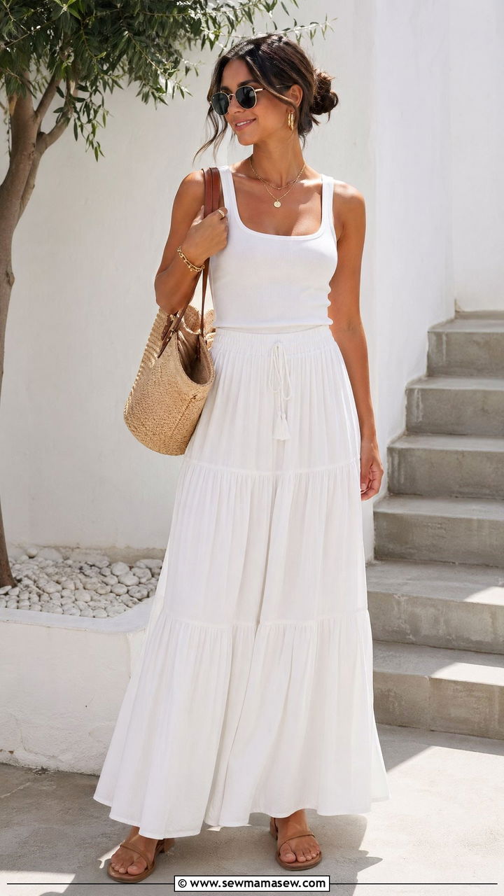 White Maxi Skirt Outfit - 35 White outfit ideas