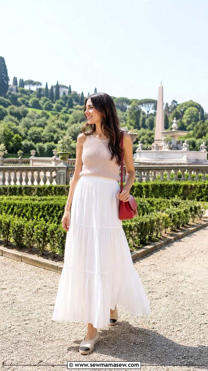 White Maxi Skirt and Sleeveless Knit Italy Spring - 30 spring italy vacation outfit ideas