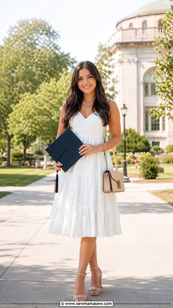 White Midi Dress With Nude Heels For Graduation - 35 Summer graduation outfits