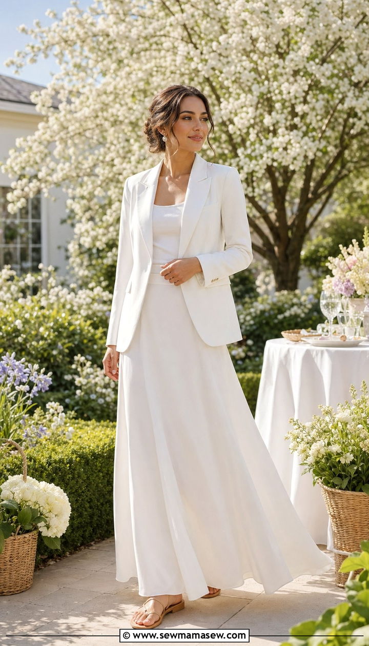 White Monochrome Blazer and Maxi Skirt Outfit - 35 modest outfit ideas for women
