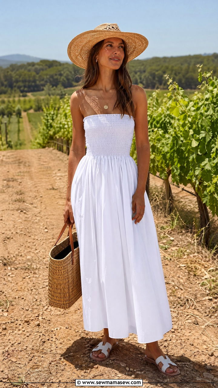 White Poplin Maxi Dress Summer Look - 35 summer all white outfit ideas