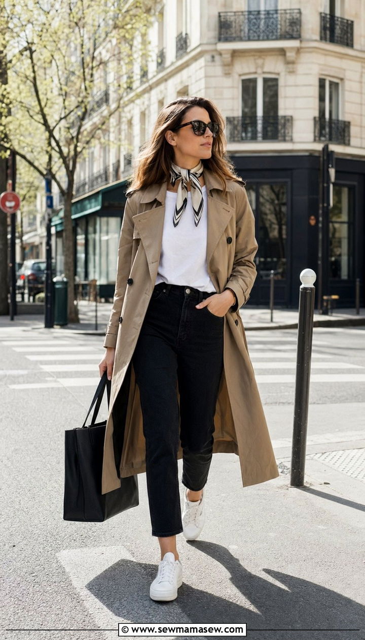 White Sneakers With Trench Coat Outfit - 30 white sneakers outfit ideas