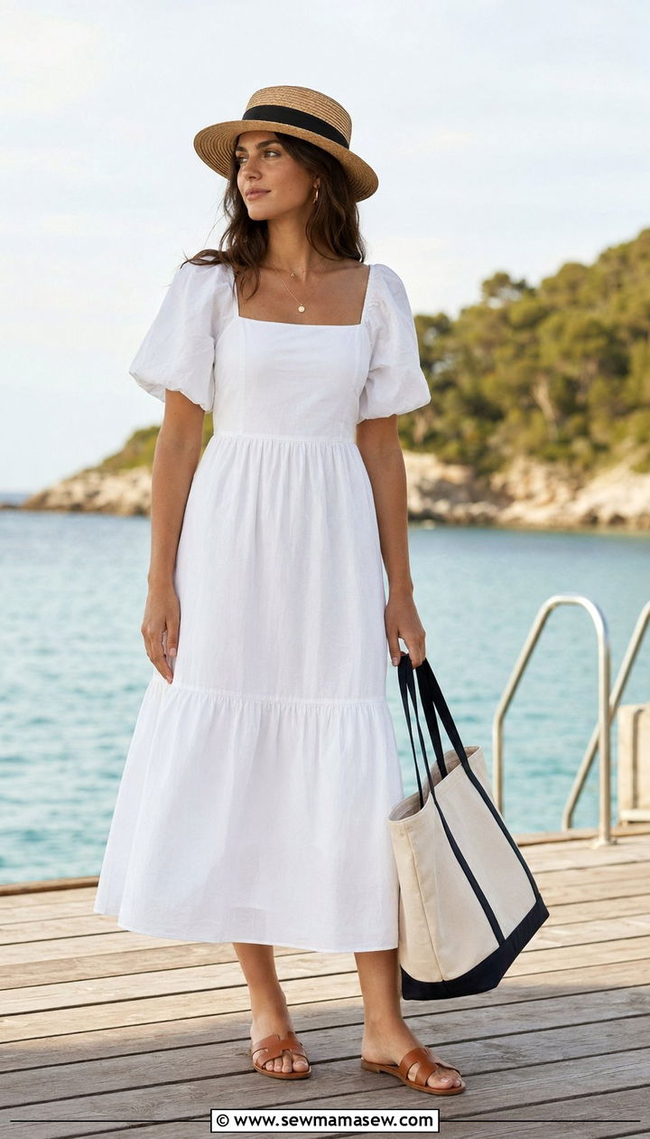 White Sundress And Straw Hat Beach Look - 30 beach vacation outfits