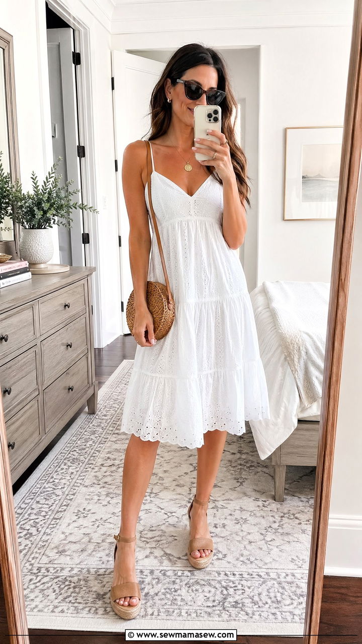 White Sundress With Cork Wedge Sandals - 35 Summer outfits with wedges
