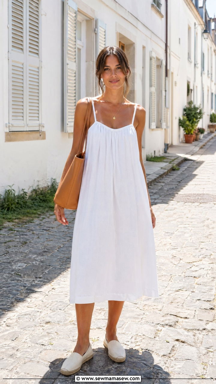 White Sundress With Espadrilles - 35 summer french girl outfit ideas