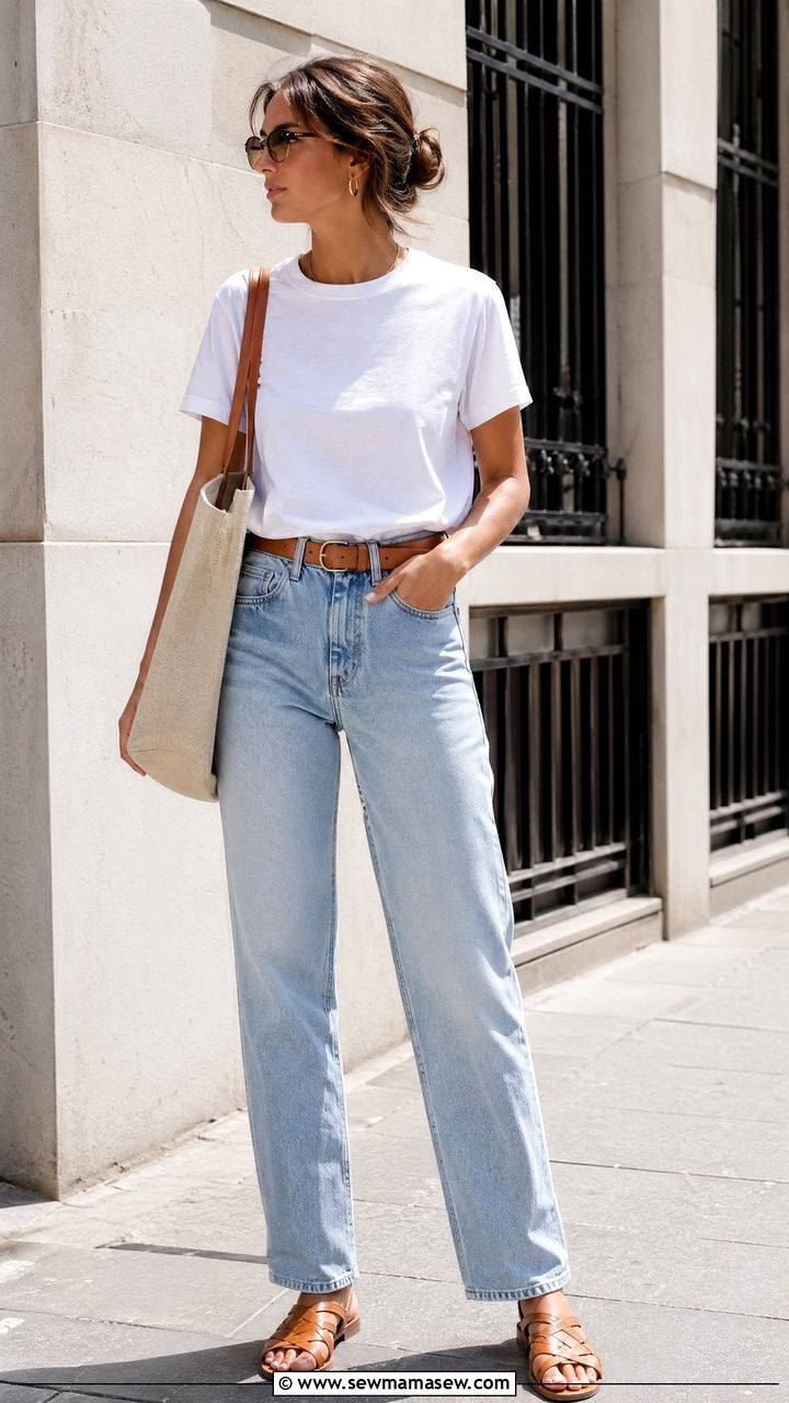 White T shirt and straight leg jeans - 35 Summer outfits with jeans