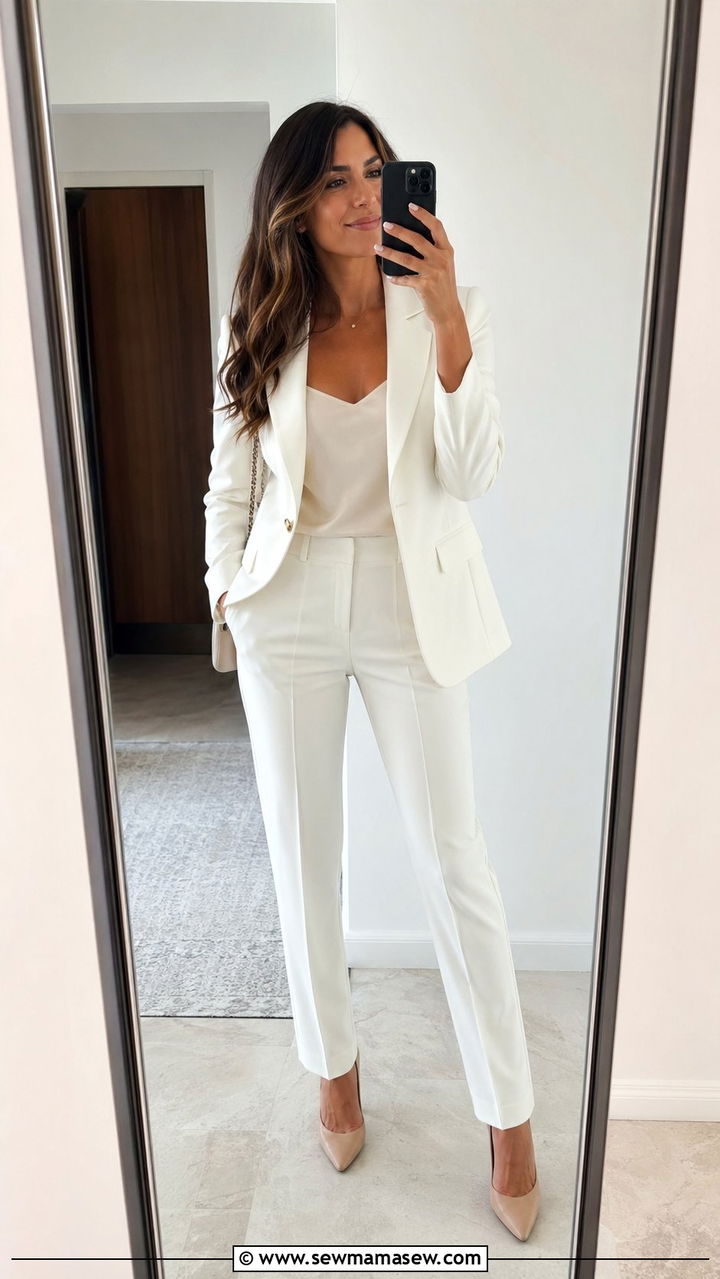 White Tailored Pantsuit With Camisole - 30 White dress outfit ideas for wedding guest