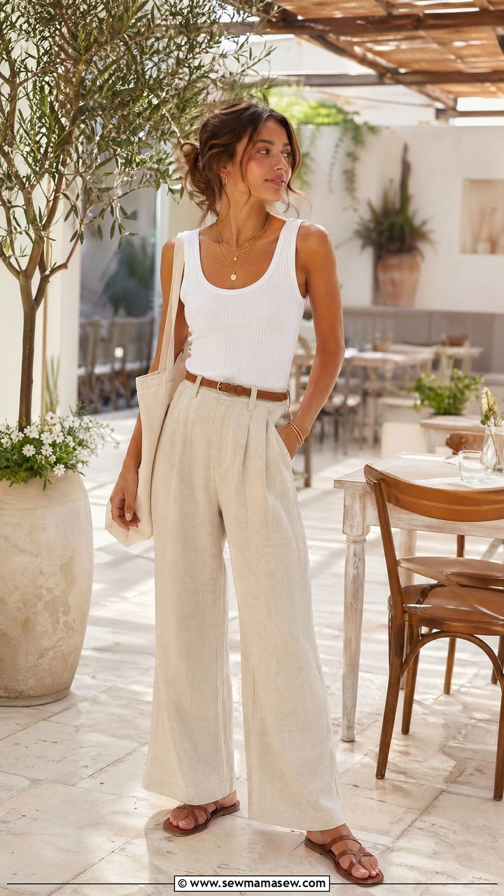 White Tank Top with Linen Pants - 35 Summer outfits for teens