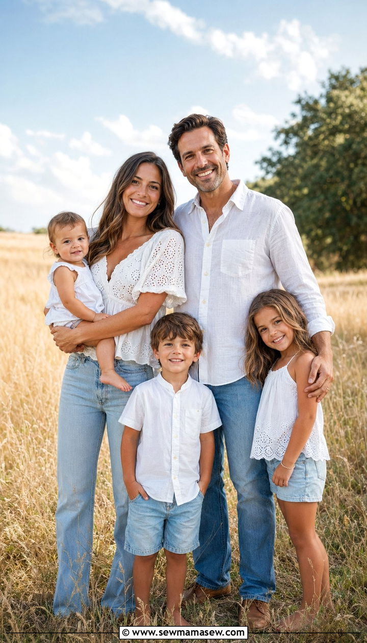 White Tops And Denim Bottoms For A Timeless Summer Family Photo - 30 What to wear for summer family photos