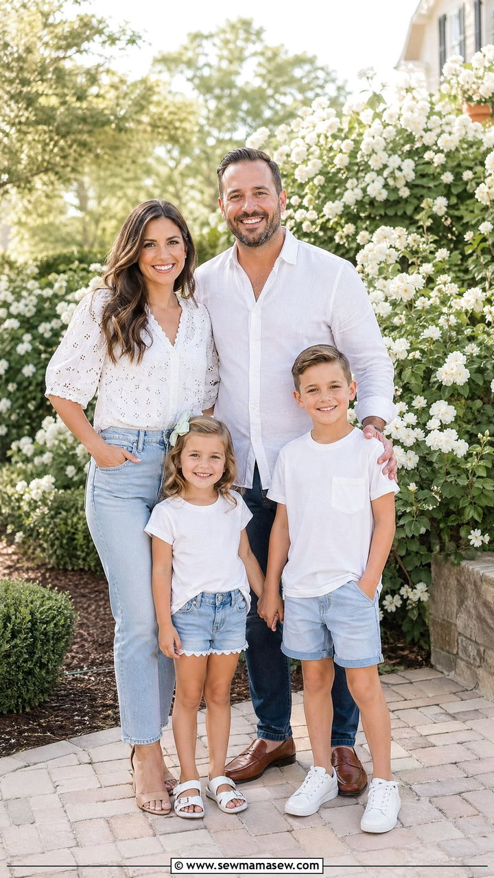 White Tops and Denim for Family Pictures - 35 spring family photo outfit ideas