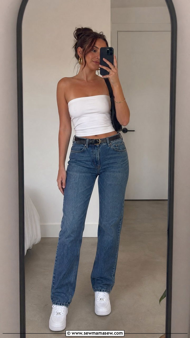 White Tube Top And Straight Leg Pants - 35 concert outfits ideas