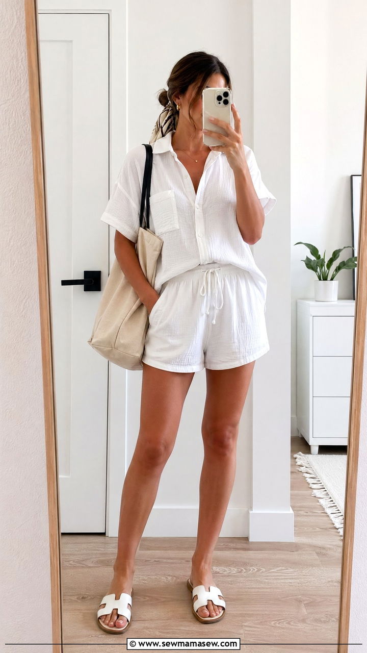 White Two Piece Lounge Set Outfit - 35 summer all white outfit ideas
