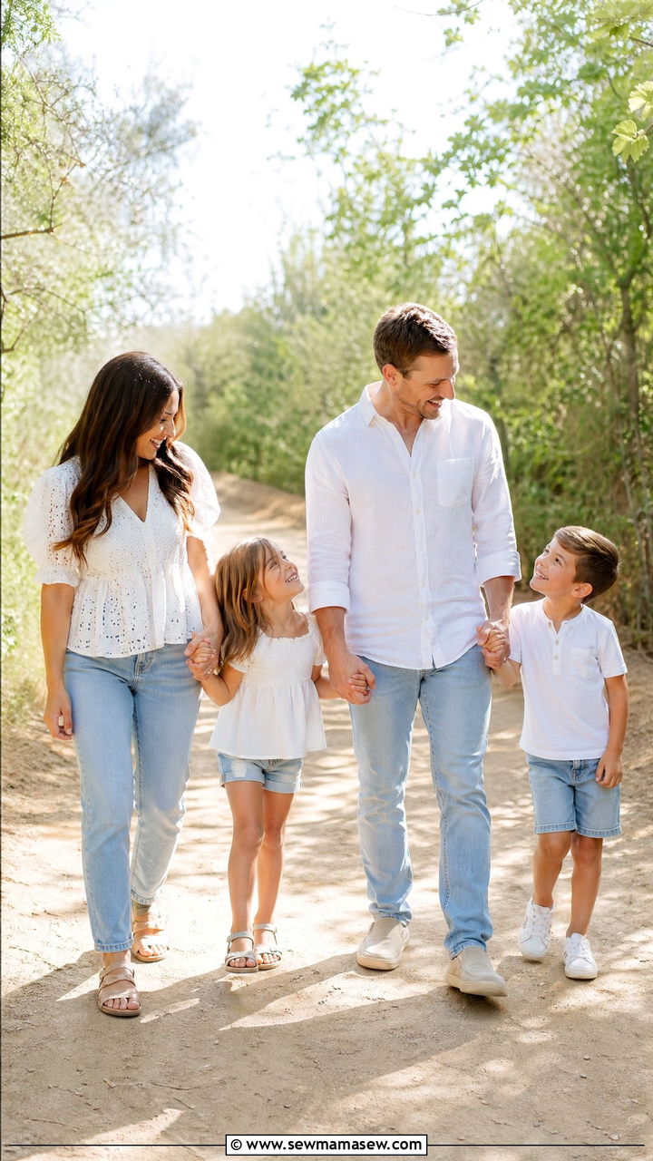 White and Light Denim Spring Photoshoot Outfit - 35 spring family photoshoot outfit ideas