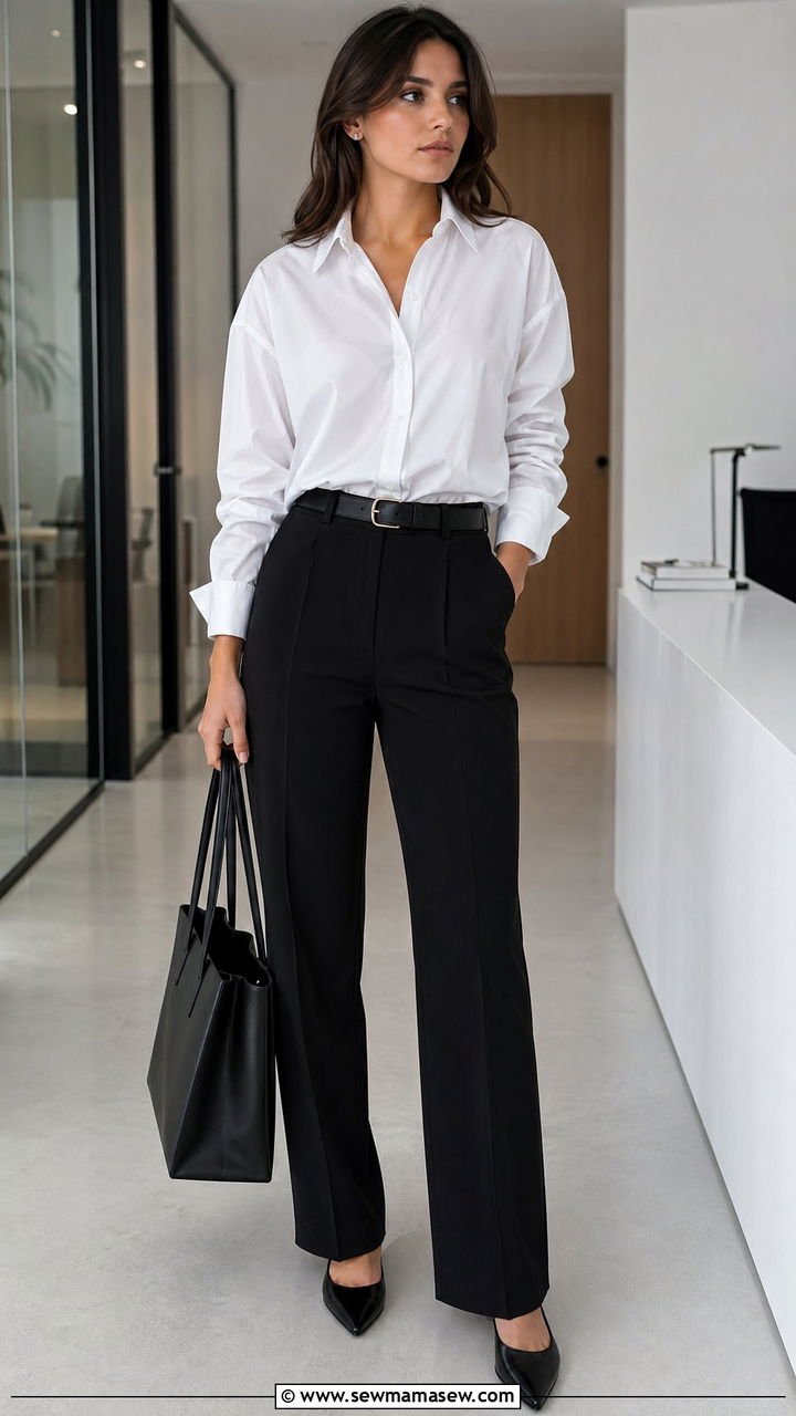 White button down shirt with black trousers outfit - 35 Smart casual outfit ideas for women