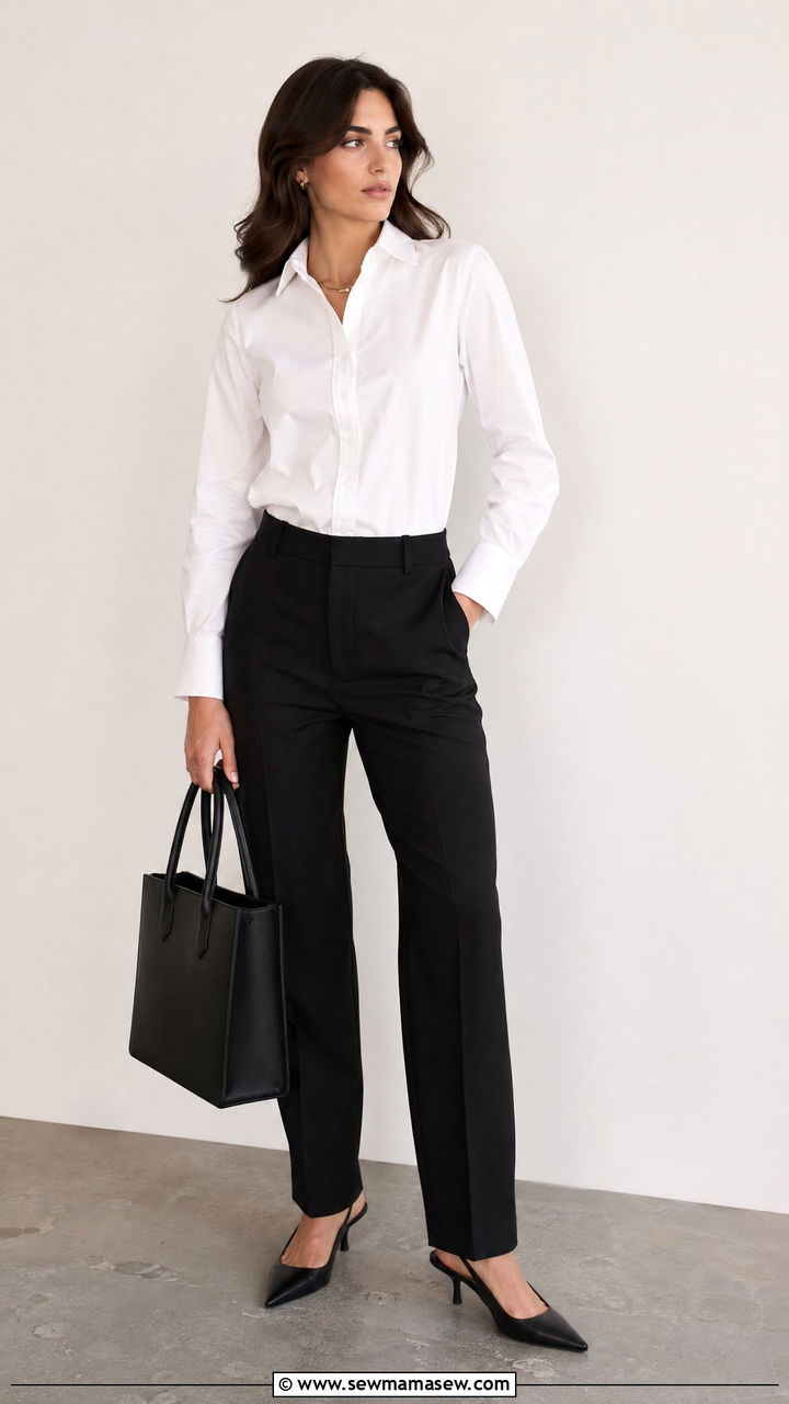 White button down shirt with tailored black trousers - 35 chic outfit ideas for women