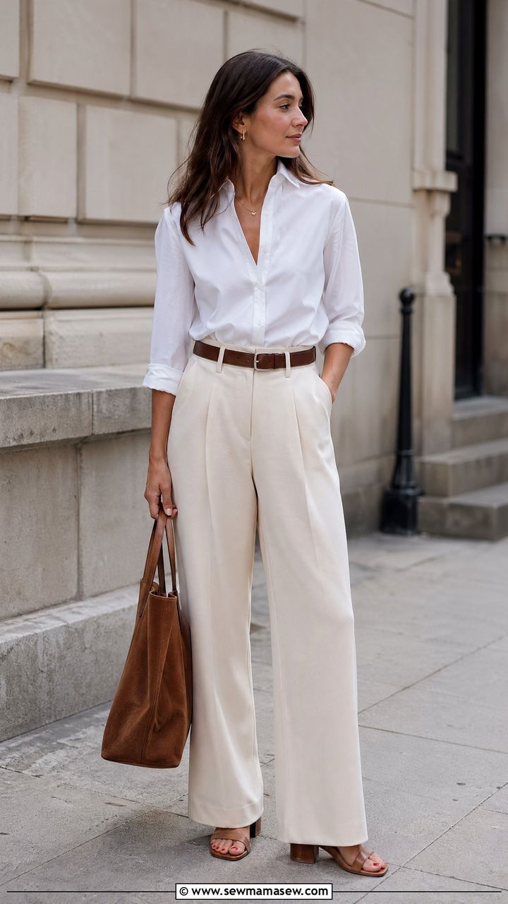 White button down with wide leg trousers interview outfit - 35 classy job interview outfit ideas