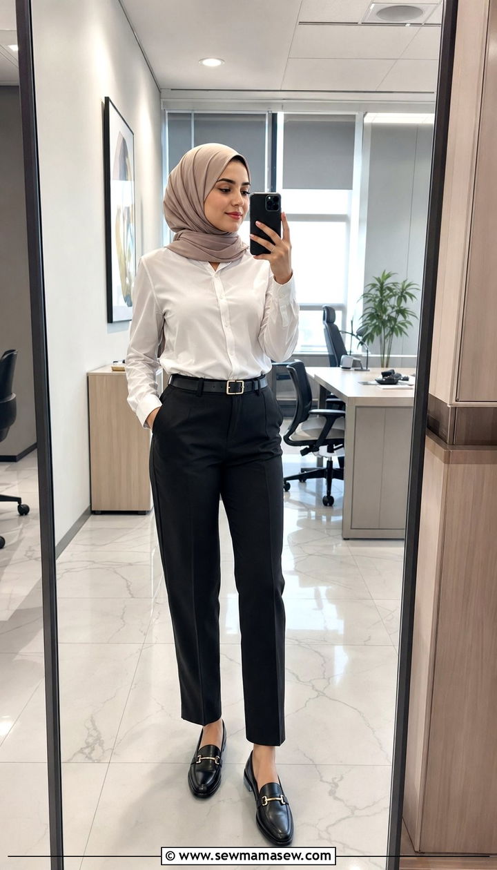 White button up and structured trousers hijab outfit - 35 Modest outfit ideas with hijab