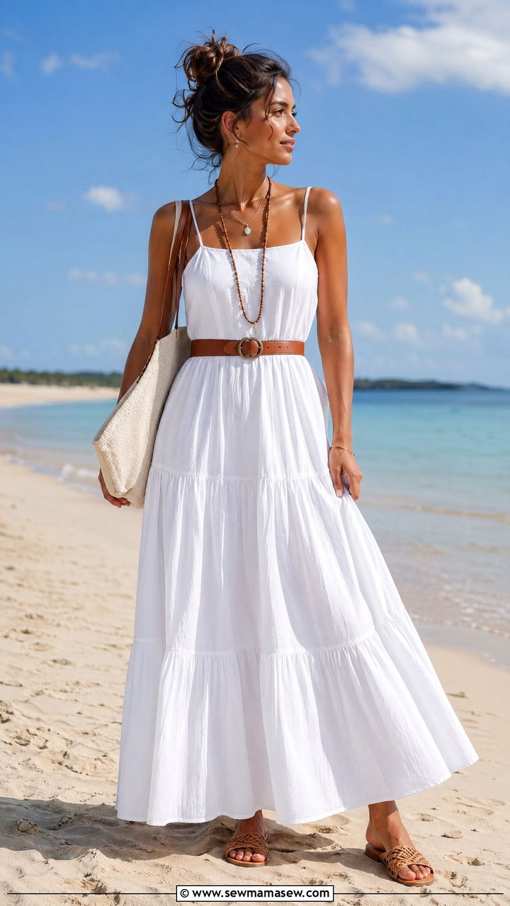 White cotton maxi dress outfit - 35 summer outfits for young adults