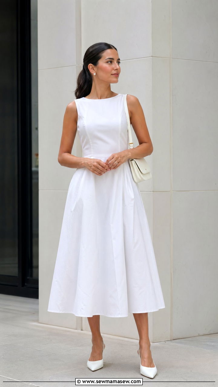White cotton poplin A line dress outfit - 35 Summer office outfit ideas