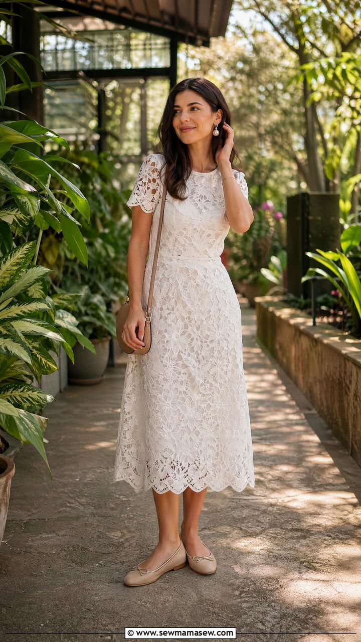 White lace dress with flats outfit - 35 spring white outfit ideas