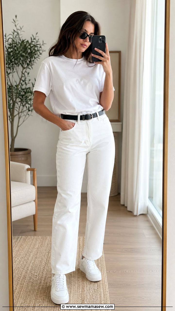 White t shirt and white jeans outfit - 35 spring white outfit ideas