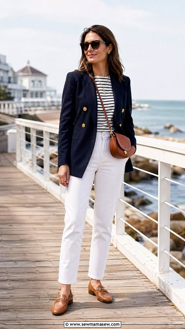 White trousers with a navy blazer outfit - 35 Smart casual outfit ideas for women
