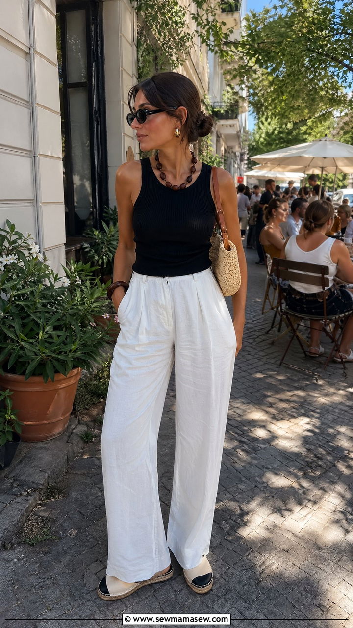 White wide leg trousers with a fitted tank and espadrilles - 40 What to wear in Berlin