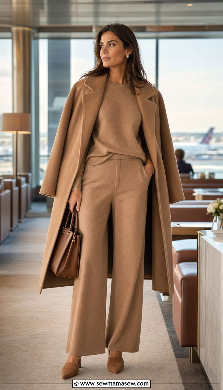 Wide Leg Cashmere Pants and Sweater Airport Outfit - 30 Airport outfit ideas with wide leg pants