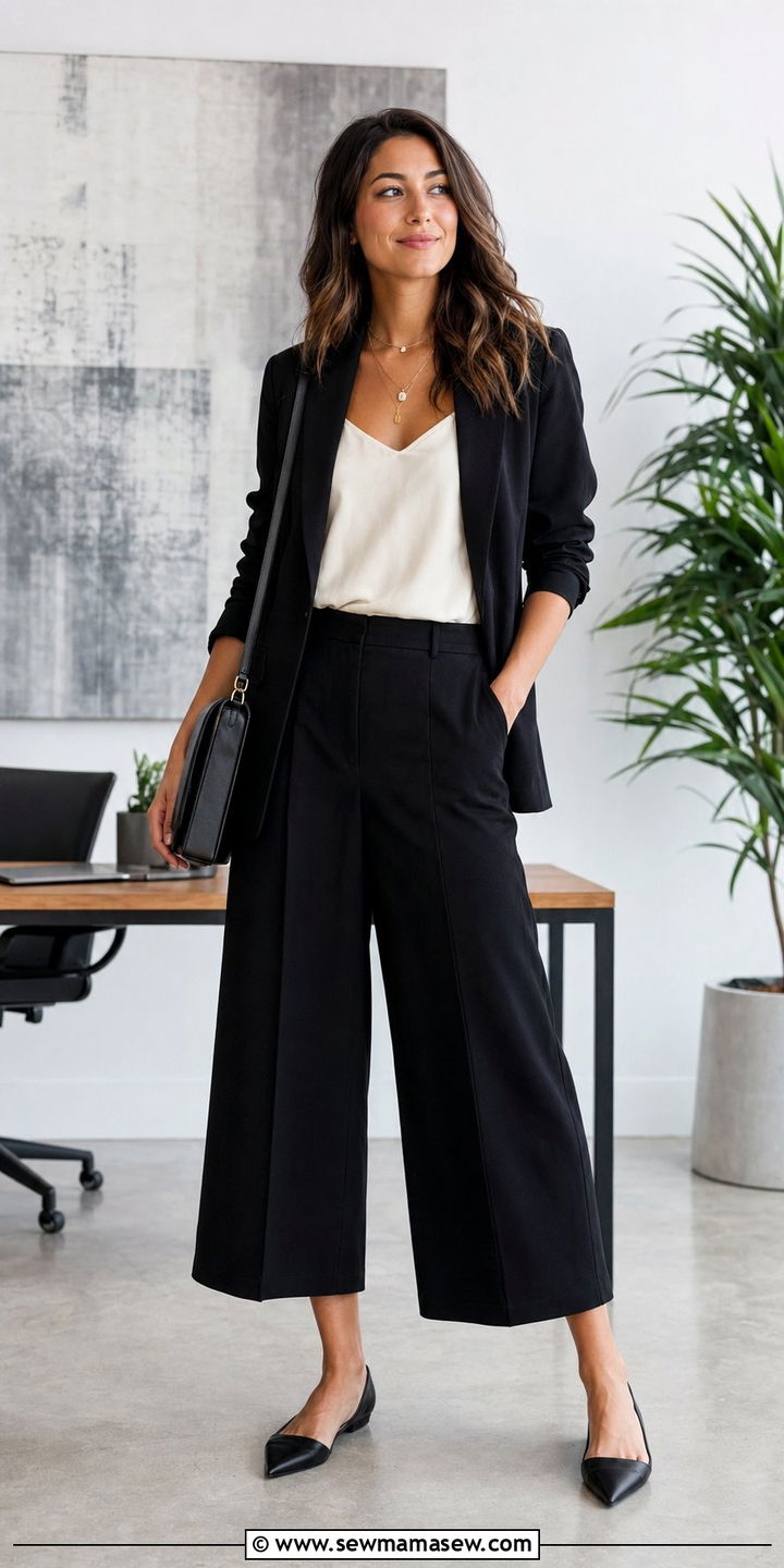 Wide Leg Culottes With Silk Camisole And Blazer - 35 Professional outfits for women
