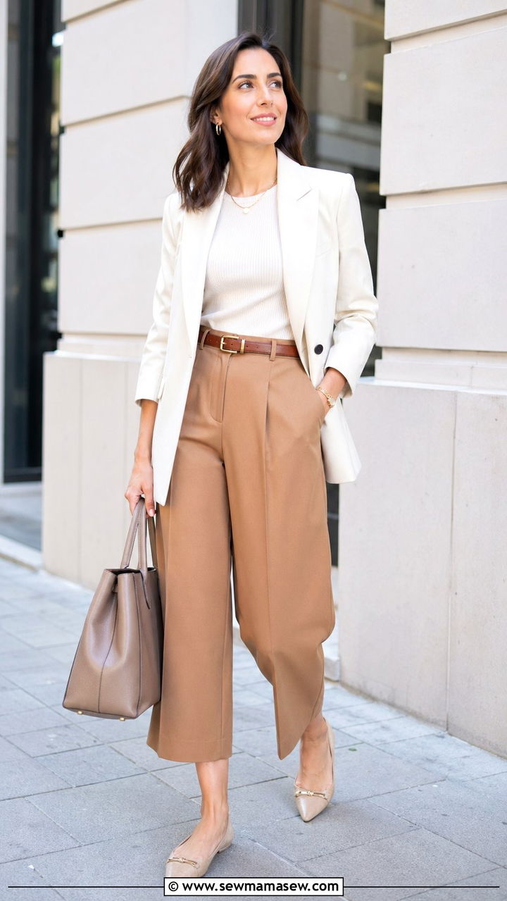 Wide Leg Culottes with Structured Blazer - 30 work outfits ideas