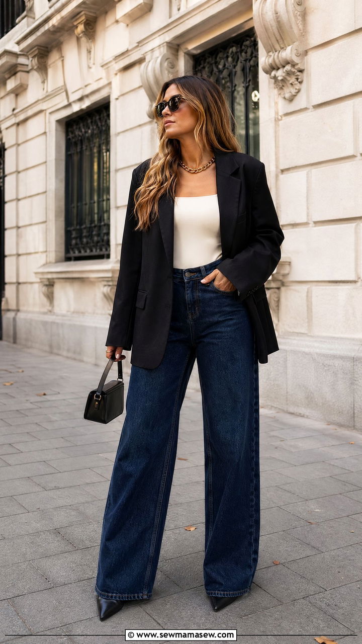 Wide Leg Jeans With Blazer - 35 wide leg jeans outfits inspo