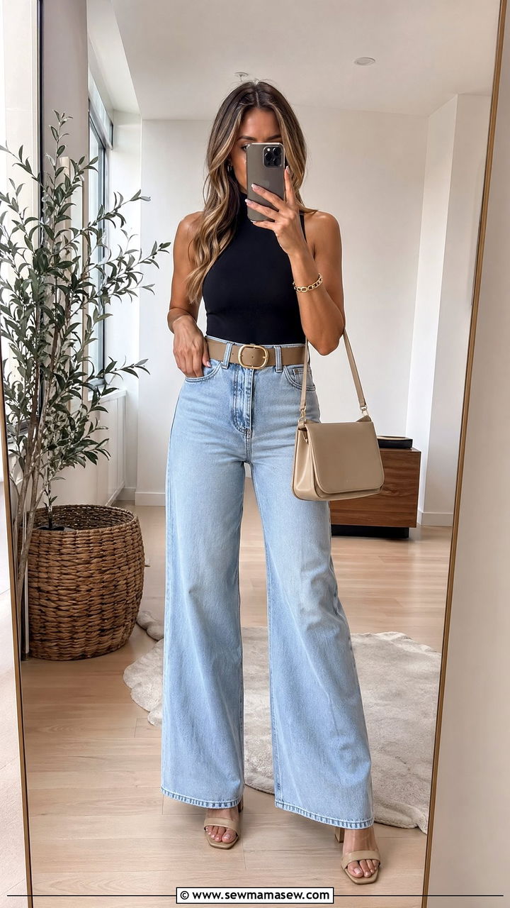 Wide Leg Jeans With Bodysuit - 35 wide leg jeans outfits inspo