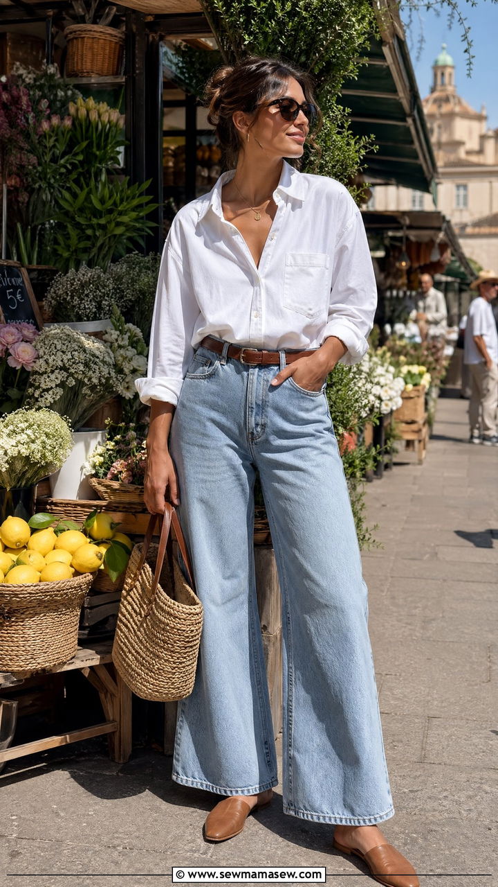 Wide Leg Jeans With Button Down Shirt Outfit - 35 wide leg jeans outfit ideas for women