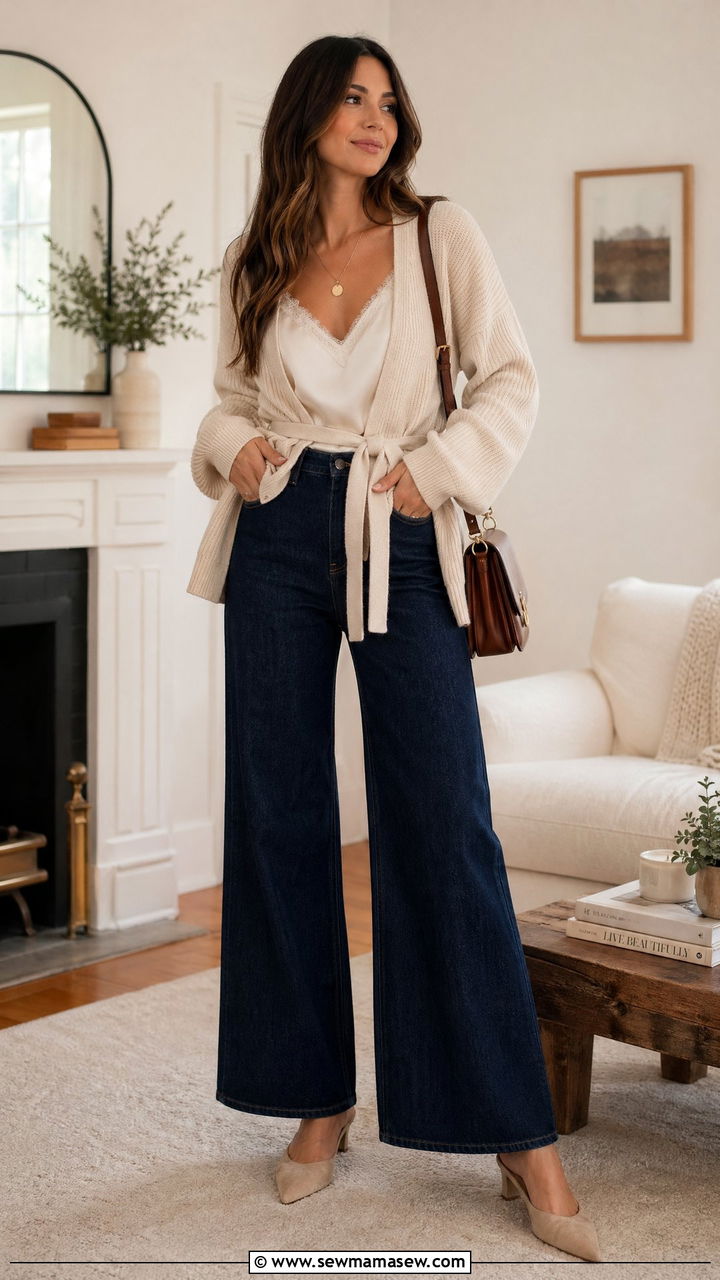 Wide Leg Jeans With Cardigan Outfit - 35 wide leg jeans outfit ideas for women