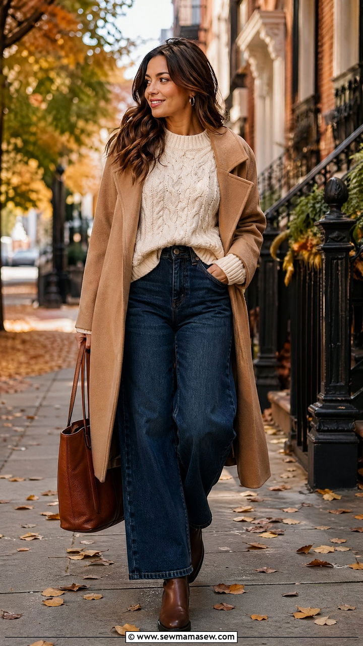 Wide Leg Jeans With Chunky Sweater - 35 wide leg jeans outfits inspo