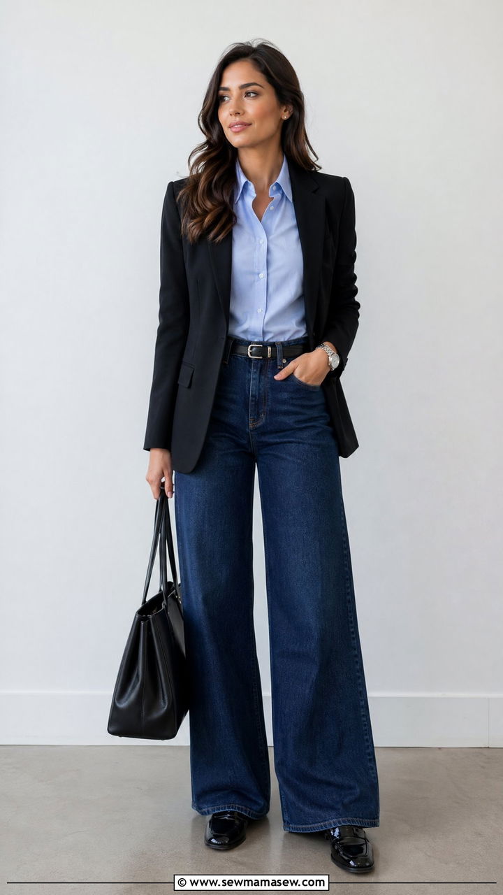 Wide Leg Jeans With Fitted Button Down - 35 wide leg jeans outfits inspo