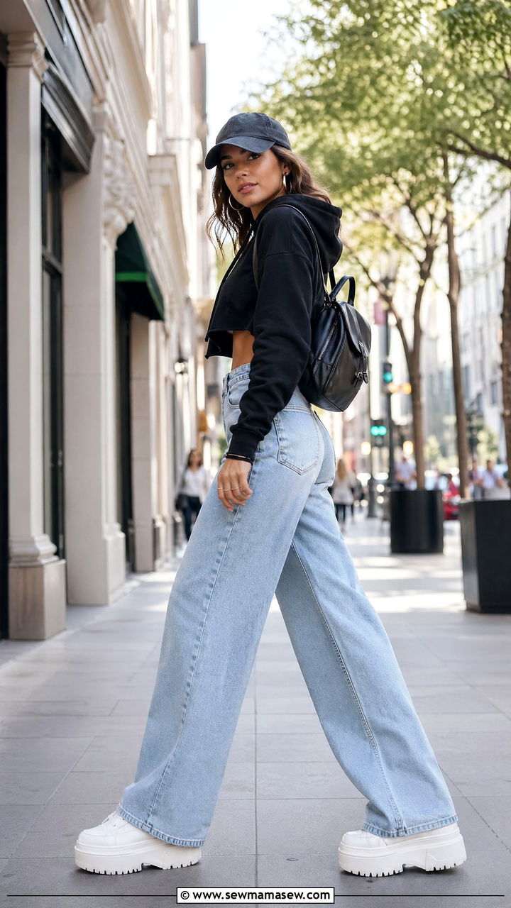 Wide Leg Jeans With Platform Sneakers - 35 wide leg jeans outfits inspo